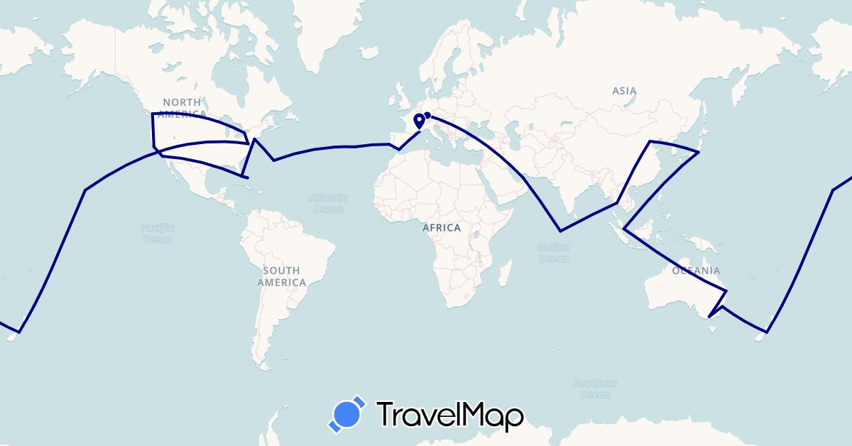 TravelMap itinerary: driving in United Arab Emirates, Australia, Bermuda, Bahamas, Canada, China, Germany, Spain, France, Japan, Maldives, New Zealand, Portugal, Singapore, Thailand, United States (Asia, Europe, North America, Oceania)